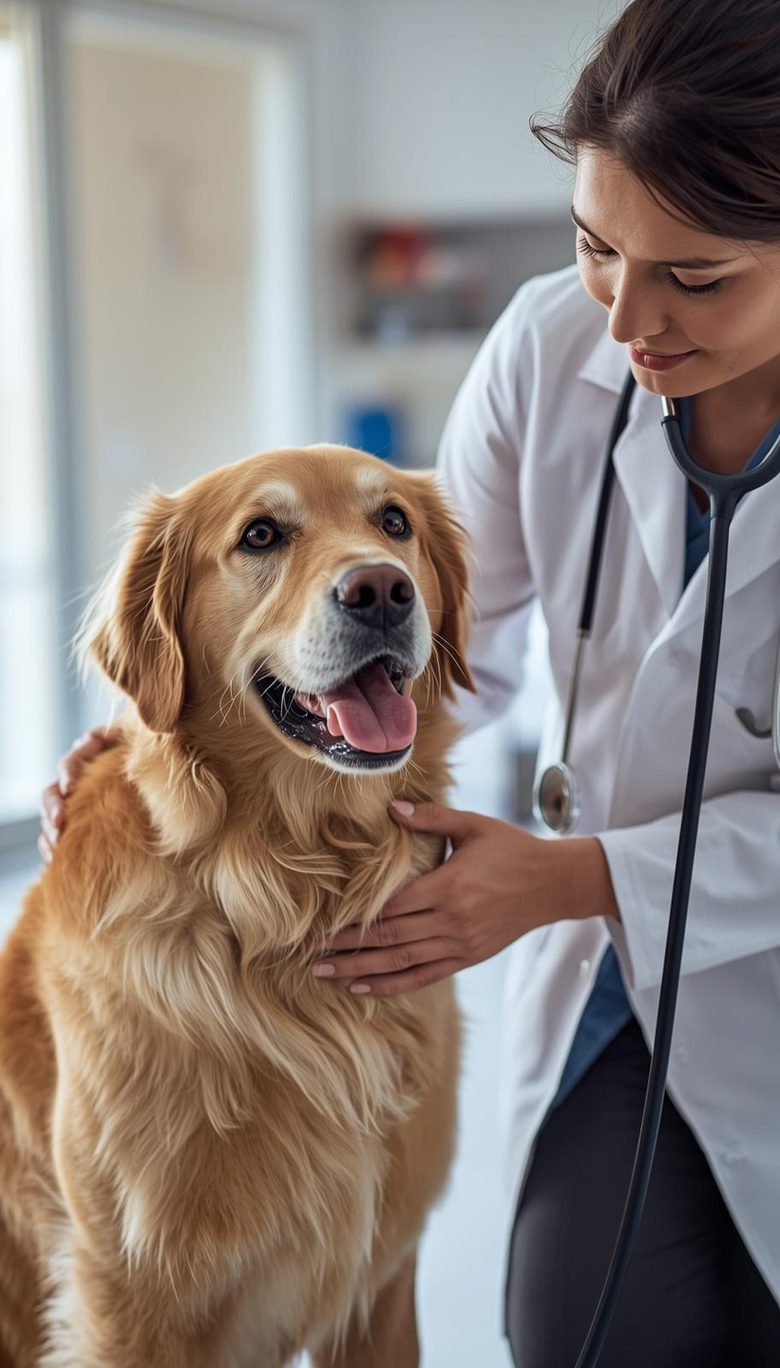 O medică veterinară examinează un câine în cabinet